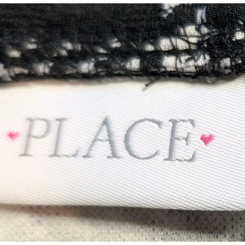 PLACE Girl's LARGE 10-12 Black White Plaid Dress Long Sleeve Academia